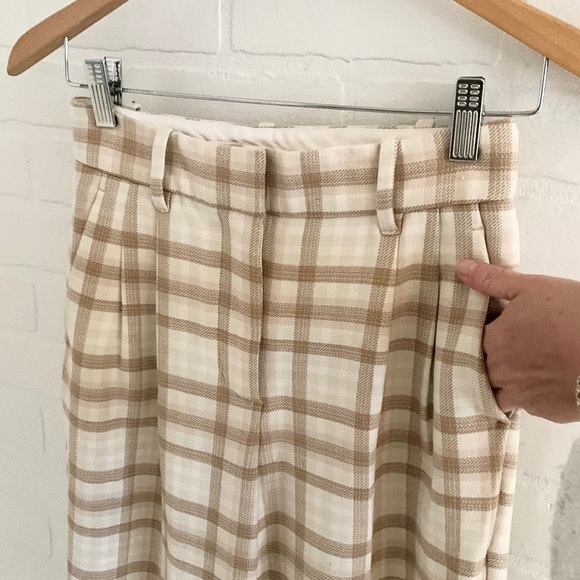 Aritzia Wilfred Effortless Plaid Wide Leg Trouser Darted High Waist Check 0 - Picture 6 of 15